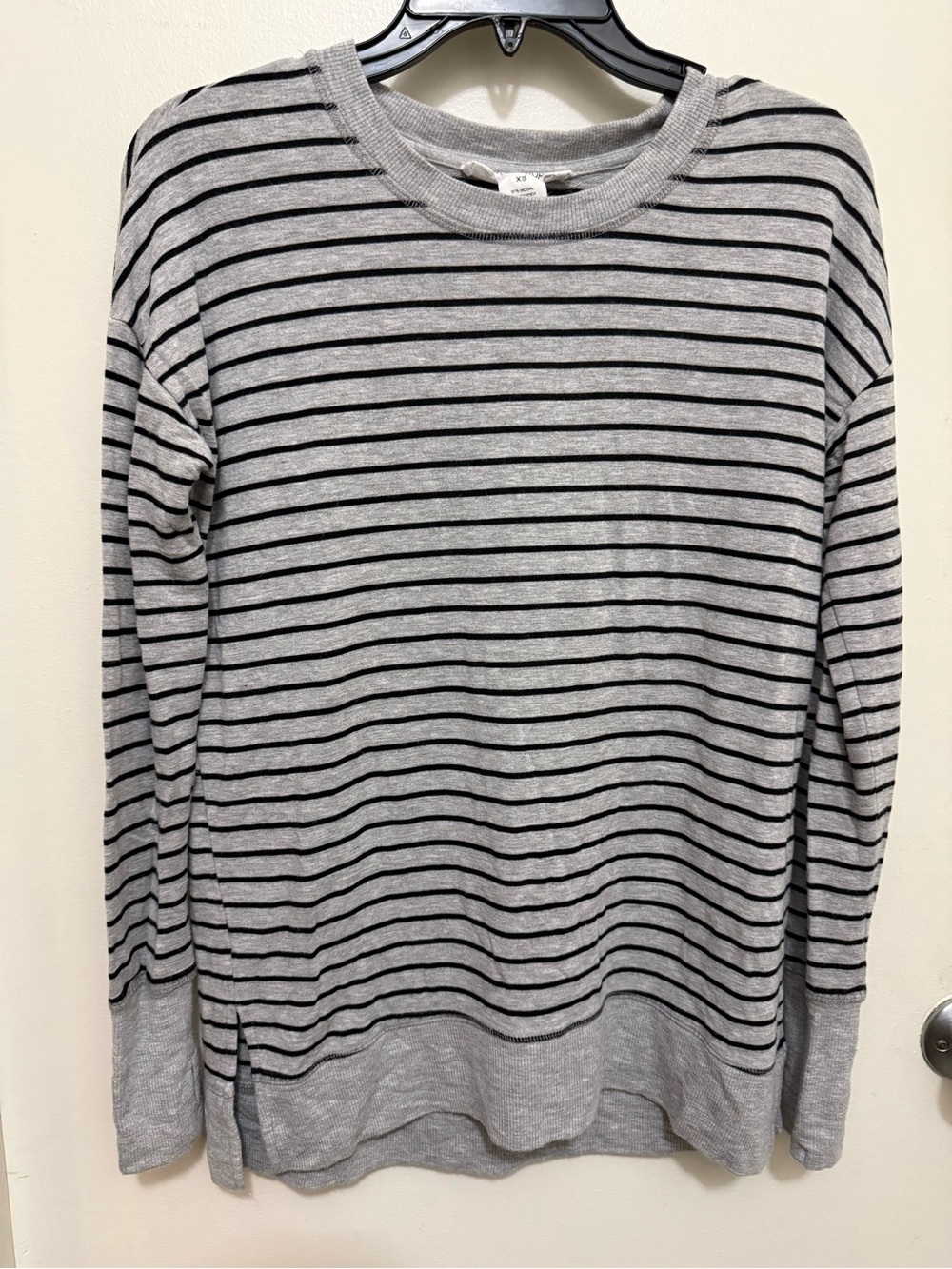Workshop Republic Clothing Women’s Gray & Black Striped Long Sleeve Tee